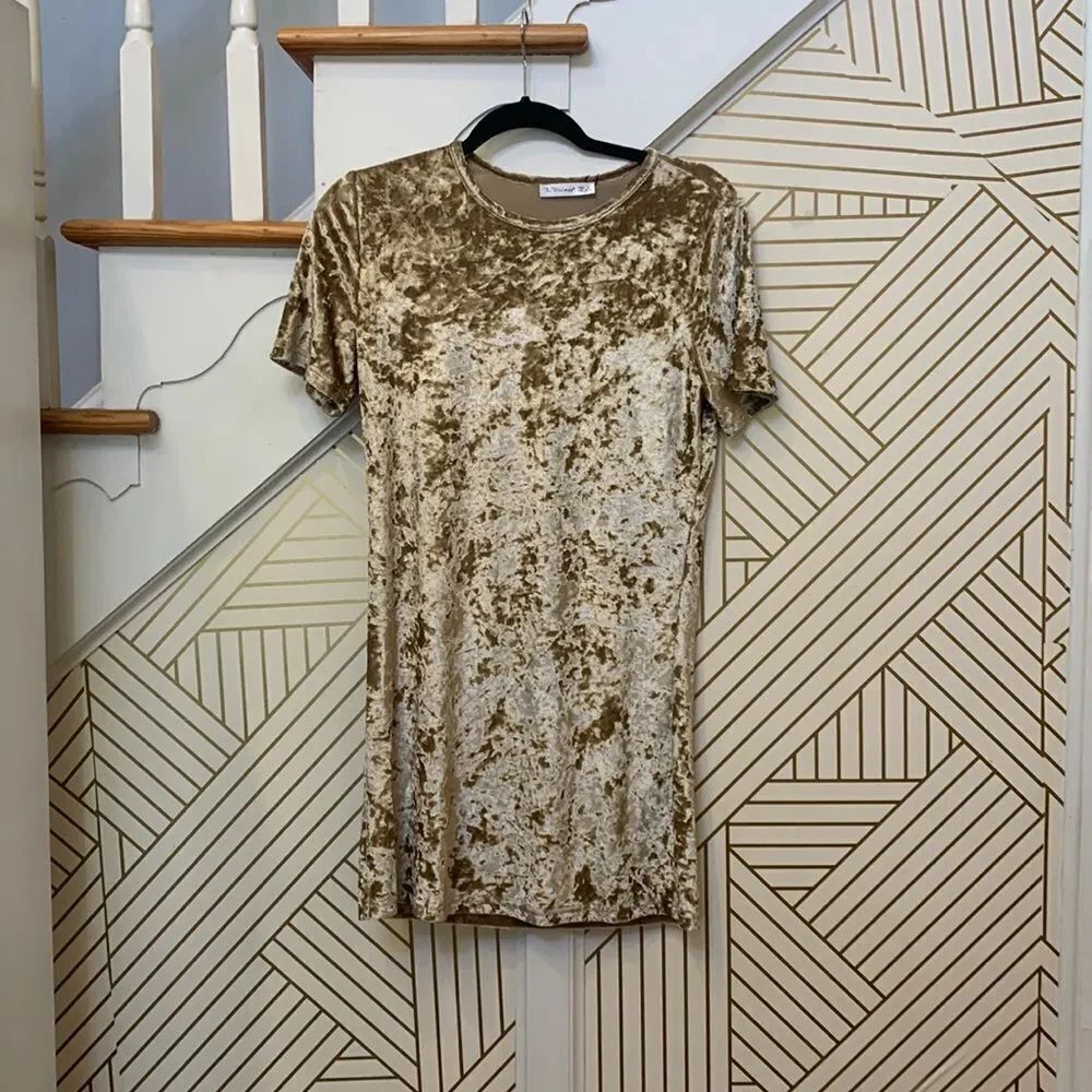 Gold Velour T Shirt Dress New With Tags